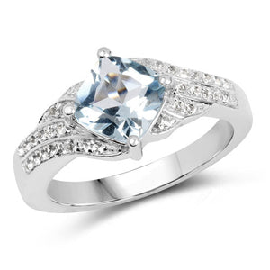 2.06 Carat Genuine Blue Topaz and White Topaz .925 Sterling Silver Ring