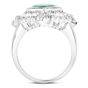 "2.57 Carat Genuine Emerald, White Topaz and White Diamond .925 Sterling Silver Ring