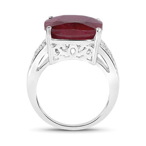 14.47 Carat Dyed Ruby and White Topaz .925 Sterling Silver Ring