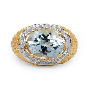 14K Yellow Gold Plated 5.27 Carat Genuine Blue Topaz & White Topaz .925 Sterling Silver Ring