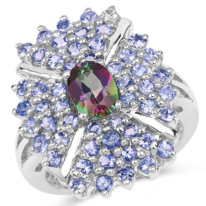 2.86 Carat Genuine Mystic Topaz and Tanzanite .925 Sterling Silver Ring