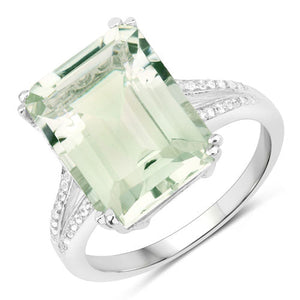 10.64 Carat Genuine Green Amethyst and White Topaz .925 Sterling Silver Ring