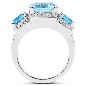 4.40 Carat Blue Topaz Ring with 2.70 Carat Multi-Gems in Sterling Silver