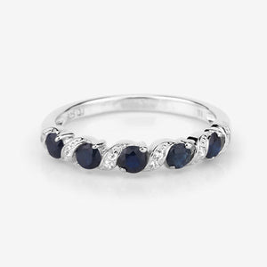 0.64 Carat Genuine Blue Sapphire and White Topaz .925 Sterling Silver Ring