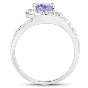 1.82 Carat Genuine Tanzanite and White Zircon .925 Sterling Silver Ring