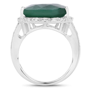 13.05 Carat Dyed Emerald and White Topaz .925 Sterling Silver Ring