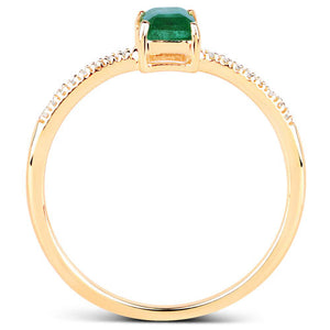 0.59 Carat Genuine Zambian Emerald and White Diamond 14K Yellow Gold Ring