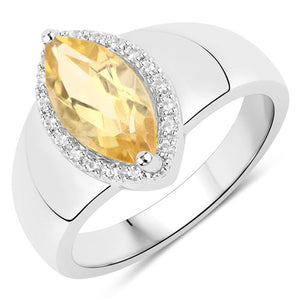 1.49 Carat Genuine Citrine and White Topaz .925 Sterling Silver Ring