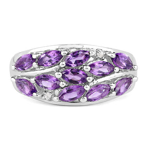 1.67 Carat Genuine  Amethyst and White Topaz .925 Sterling Silver Ring