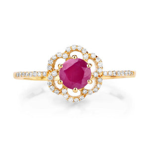 0.68 Carat Genuine Ruby and White Diamond 14K Yellow Gold Ring