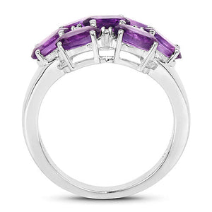 3.05 Carat Genuine  Amethyst and White Topaz .925 Sterling Silver Ring