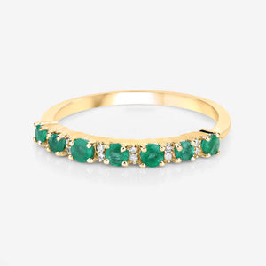 0.41 Carat Genuine Zambian Emerald and White Diamond 14K Yellow Gold Ring