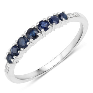 0.45 Carat Genuine Blue Sapphire and White Diamond 14K White Gold Ring