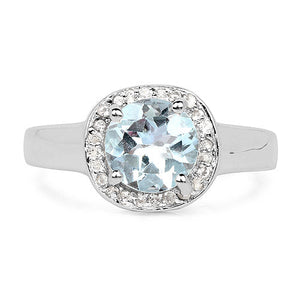 2.37 Carat Genuine Blue Topaz and White Topaz .925 Sterling Silver Ring