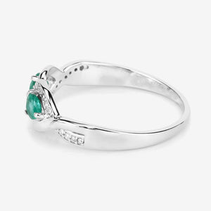 0.35 Carat Genuine Zambian Emerald and White Diamond 14K White Gold Ring
