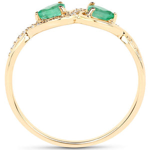 0.35 Carat Genuine Zambian Emerald and White Diamond 14K Yellow Gold Ring