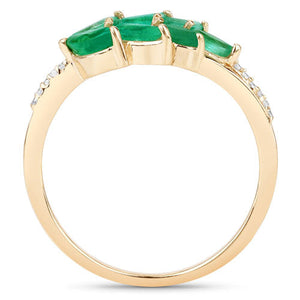 0.68 Carat Genuine Zambian Emerald and White Diamond 14K Yellow Gold Ring