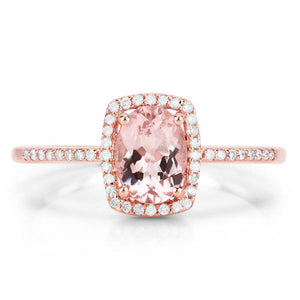 0.82 Carat Genuine Morganite and White Diamond 14K Rose Gold Ring