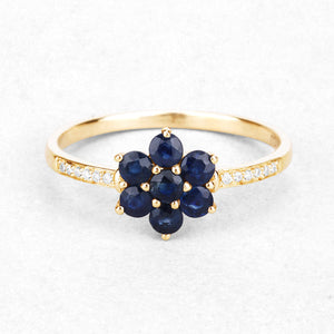 0.45 Carat Genuine Blue Sapphire and White Diamond 10K Yellow Gold Ring