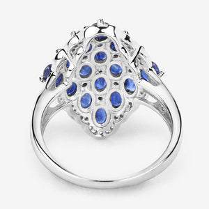 3.48 Carat Genuine Blue Sapphire and White Zircon .925 Sterling Silver Ring