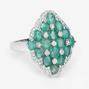 2.68 Carat Genuine Zambian Emerald and White Zircon .925 Sterling Silver Ring