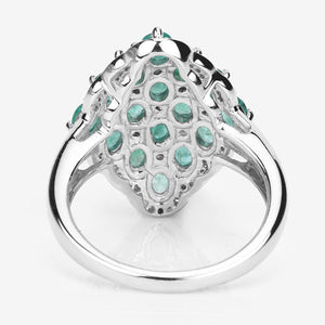 2.68 Carat Genuine Zambian Emerald and White Zircon .925 Sterling Silver Ring