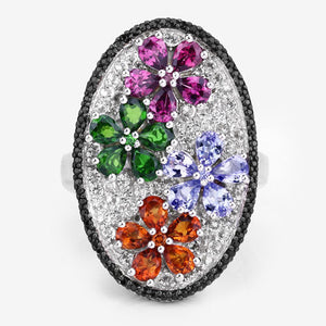 5.01 Carat Genuine Multi Stones .925 Sterling Silver Ring