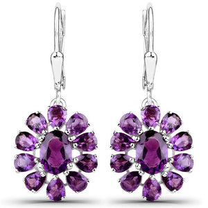 11.60 Carat Genuine Amethyst and White Topaz .925 Sterling Silver 3 Piece Jewelry Set (Ring, Earrings, and Pendant w/ Chain)