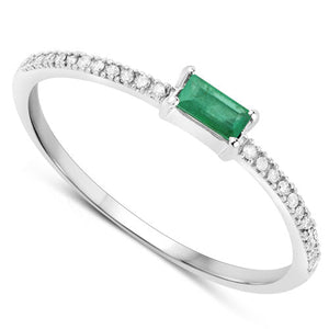 0.18 Carat Genuine Zambian Emerald and White Diamond 14K White Gold Ring