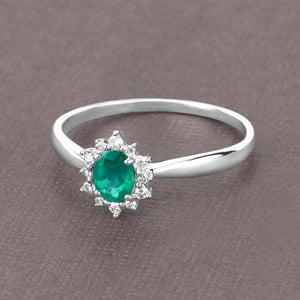 0.40 Carat Genuine Zambian Emerald and White Diamond 14K White Gold Ring
