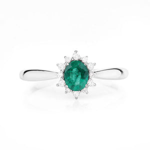 0.40 Carat Genuine Zambian Emerald and White Diamond 14K White Gold Ring
