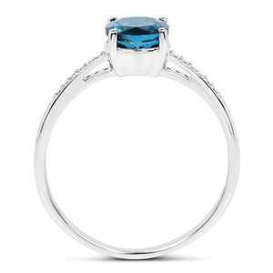 1.05 Carat Genuine London Blue Topaz and White Diamond 14K White Gold Ring
