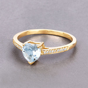 0.65 Carat Genuine Aquamarine and White Diamond 14K Yellow Gold Ring
