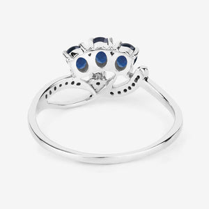 0.65 Carat Genuine Blue Sapphire and White Diamond 14K White Gold Ring