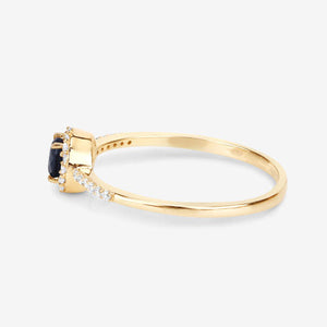 0.38 Carat Genuine Blue Sapphire and White Diamond 14K Yellow Gold Ring