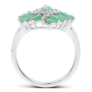 1.63 Carat Genuine Emerald and White Zircon .925 Sterling Silver Ring