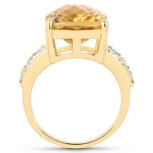 8.44 Carat Genuine Citrine and White Topaz .925 Sterling Silver Ring