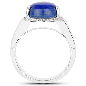 5.52 Carat Genuine Lapis and White Zircon .925 Sterling Silver Ring