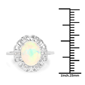 1.73 Carat Genuine Ethiopian Opal & White Topaz .925 Sterling Silver Ring