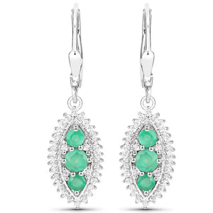 3.52 Carat Genuine Zambian Emerald and White Topaz .925 Sterling Silver 3 Piece Jewelry Set (Ring, Earrings, and Pendant w/ Chain)