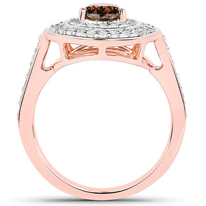 1.64 Carat Genuine Chocolate Brown Diamond and White Diamond 18K Rose Gold Ring