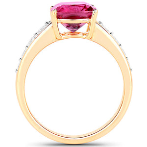 2.70 Carat Genuine Rubellite and White Diamond 14K Yellow Gold Ring