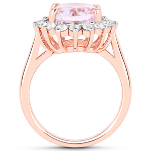 5.56 Carat Genuine Kunzite and White Topaz .925 Sterling Silver Ring