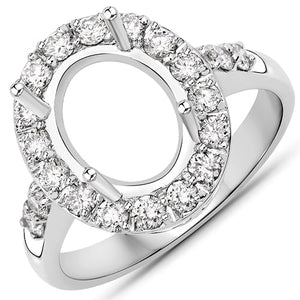 0.60 Carat Genuine White Diamond 14K White Gold Semi Mount Ring - holds 10x8mm Oval Gemstone