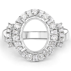 0.83 Carat Genuine White Diamond 14K White Gold Semi Mount Ring - holds 11x9mm Oval Gemstone