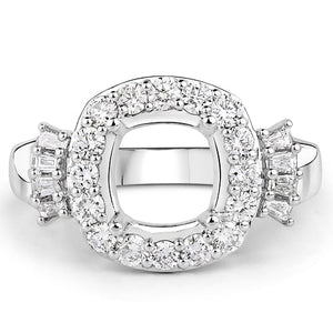 0.73 Carat Genuine White Diamond 14K White Gold Semi Mount Ring - holds 8x8mm Cushion Gemstone