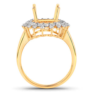 0.79 Carat Genuine White Diamond 14K Yellow Gold Semi Mount Ring - holds 11x9mm Oval Gemstone