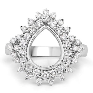 0.89 Carat Genuine White Diamond 14K White Gold Semi Mount Ring - holds 11x9mm Pear Gemstone