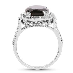 5.80 Carat Genuine Smoky Quartz & White Topaz .925 Sterling Silver Ring