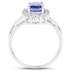 1.45 Carat Genuine Tanzanite and White Zircon .925 Sterling Silver Ring